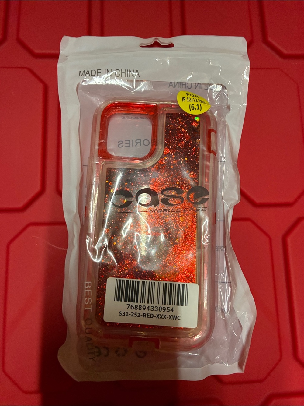 iPhone 12/12 Pro Red Glitter Mobile Phone Case (6.1)